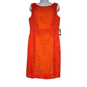 Nine West Sheath Dress Women 10 Orange Eyelet Textured Mod Retro Summer Cocktail